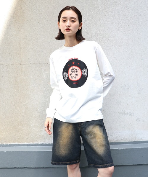UNIT CHEST(ユニットチェスト)の「【UNIT CHEST】unique unisex long sleeve T-shirt/ユニークユニセックス ロンT OIF designer eggs コラボ Record by KOTONA TATEISHI(Tシャツ/カットソー・レディース・ホワイト/杢グレー/ブラック・L/M/S)」の1枚目の写真