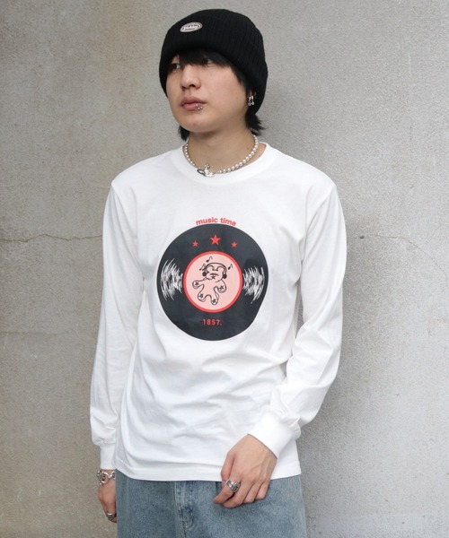 UNIT CHEST(ユニットチェスト)の「【UNIT CHEST】unique unisex long sleeve T-shirt/ユニークユニセックス ロンT OIF designer eggs コラボ Record by KOTONA TATEISHI(Tシャツ/カットソー・レディース・ホワイト/杢グレー/ブラック・L/M/S)」の7枚目の写真