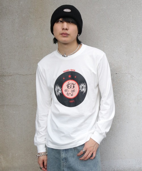 UNIT CHEST(ユニットチェスト)の「【UNIT CHEST】unique unisex long sleeve T-shirt/ユニークユニセックス ロンT OIF designer eggs コラボ Record by KOTONA TATEISHI(Tシャツ/カットソー・レディース・ホワイト/杢グレー/ブラック・L/M/S)」の8枚目の写真
