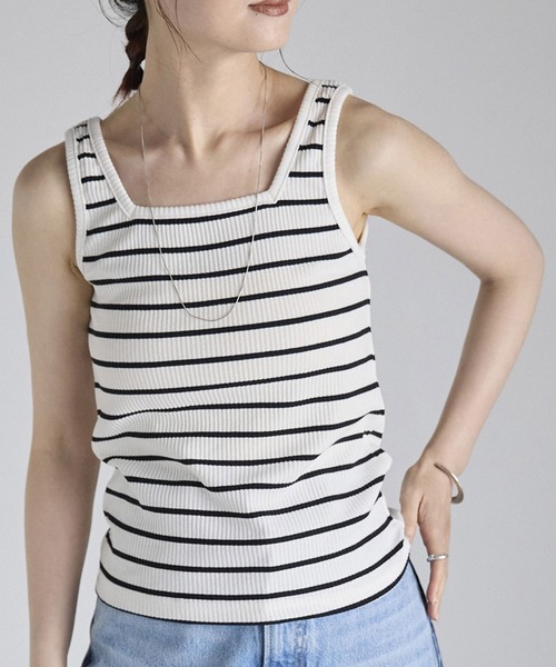 Fizz(フィズ)の「【Fizz/フィズ】 前後2Way リブタンクトップ(タンクトップ・レディース・ブラック/ホワイト×ブラック/ホワイト/グレイッシュベージュ・FREE)」の2枚目の写真