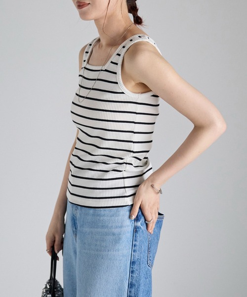 Fizz(フィズ)の「【Fizz/フィズ】 前後2Way リブタンクトップ(タンクトップ・レディース・ブラック/ホワイト×ブラック/ホワイト/グレイッシュベージュ・FREE)」の19枚目の写真