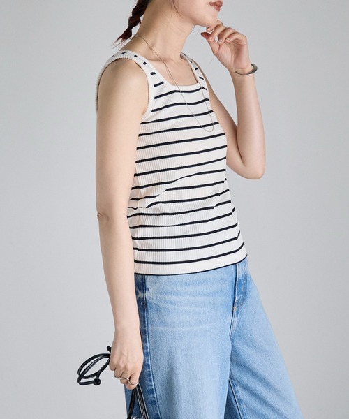 Fizz(フィズ)の「【Fizz/フィズ】 前後2Way リブタンクトップ(タンクトップ・レディース・ブラック/ホワイト×ブラック/ホワイト/グレイッシュベージュ・FREE)」の20枚目の写真