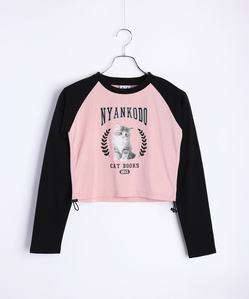 WESTSEA（ウエストシー）の「神保町にゃんこ堂 子猫フォトプリント ラグラン ショート丈ロンＴ（Tシャツ/カットソー・レディース・ホワイト/ピンク・M）」の2枚目の写真