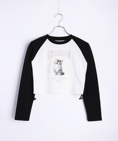 WESTSEA（ウエストシー）の「神保町にゃんこ堂 子猫フォトプリント ラグラン ショート丈ロンＴ（Tシャツ/カットソー・レディース・ホワイト/ピンク・M）」の5枚目の写真