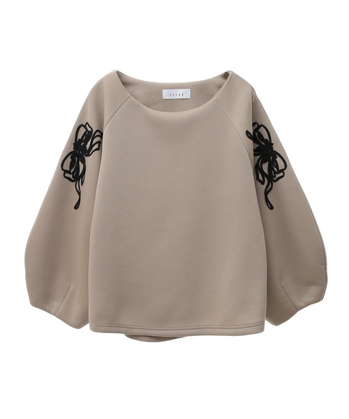 ESCAR（エスカー）の「■ESCAR　リボンコード刺繍プルオーバー（Tシャツ/カットソー・レディース・チャコールグレー/ベージュ・FREE）」の22枚目の写真