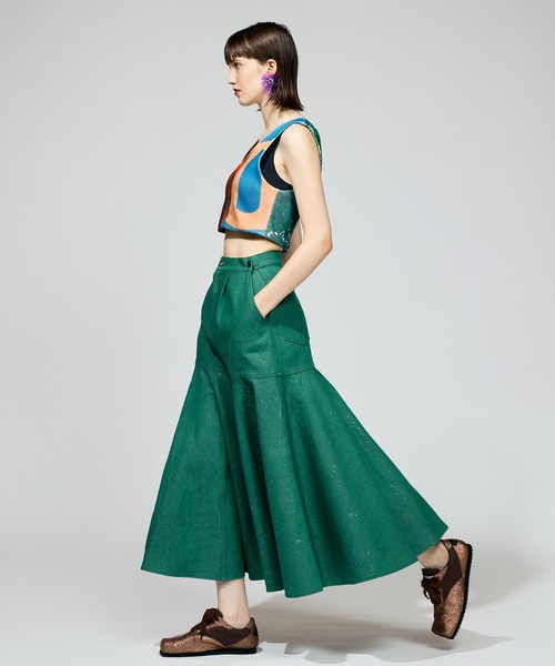 NON TOKYO（ノントーキョー）の「LAME DENIM FLARE SKIRT（スカート・レディース・グリーン/インディゴブルー/ブラック・2/1）」の10枚目の写真