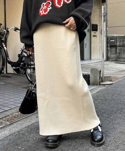 CPCM(シーピーシーエム)の「しっかりリブナロースカート(スカート・レディース・チャコールグレー/アイボリー/ブラック/オレンジ・SMALL/MEDIUM)」の2枚目の写真