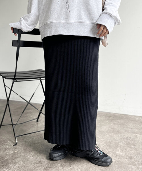 CPCM(シーピーシーエム)の「しっかりリブナロースカート(スカート・レディース・チャコールグレー/アイボリー/ブラック/オレンジ・SMALL/MEDIUM)」の3枚目の写真