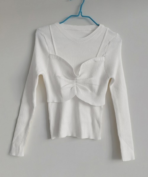 Miniministore（ミニミニストア）の「ニットトップス レディース 重ね着（ニット/セーター・レディース・ダークベージュ/ベージュ/ホワイト/ブラック/グレー・FREE）」の17枚目の写真