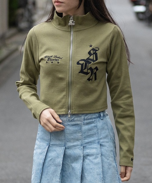 STARTER BLACK LABEL（スターターブラックレーベル）の「【t】〔STARTER BLACK LABEL〕テレコフルジップ ショート丈 スタンドネックジャケット（ニット/セーター・レディース・ブラック/カーキ/チャコールグレー/ホワイト・MEDIUM/LARGE）」の4枚目の写真