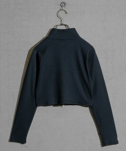 STARTER BLACK LABEL（スターターブラックレーベル）の「【t】〔STARTER BLACK LABEL〕テレコフルジップ ショート丈 スタンドネックジャケット（ニット/セーター・レディース・ブラック/カーキ/チャコールグレー/ホワイト・MEDIUM/LARGE）」の6枚目の写真