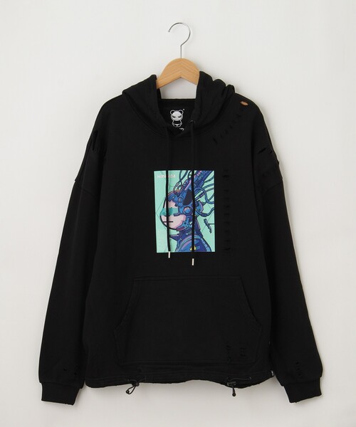 &Bridge(アンドブリッジ)の「HIPANDA(ハイパンダ) ダメージ加工パーカー(パーカー・メンズ・ブラック・01/02)」の1枚目の写真