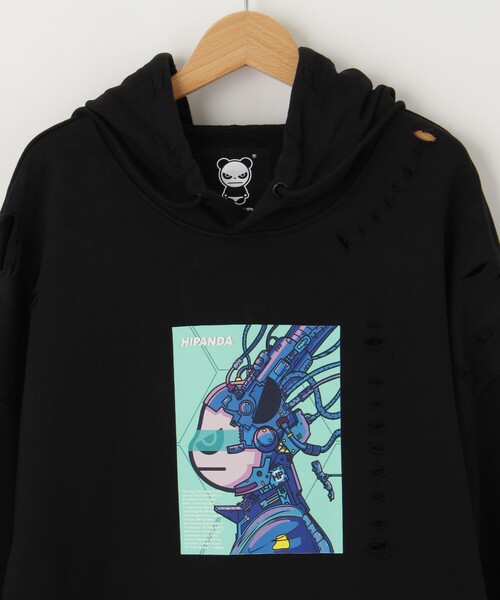 &Bridge(アンドブリッジ)の「HIPANDA(ハイパンダ) ダメージ加工パーカー(パーカー・メンズ・ブラック・01/02)」の4枚目の写真
