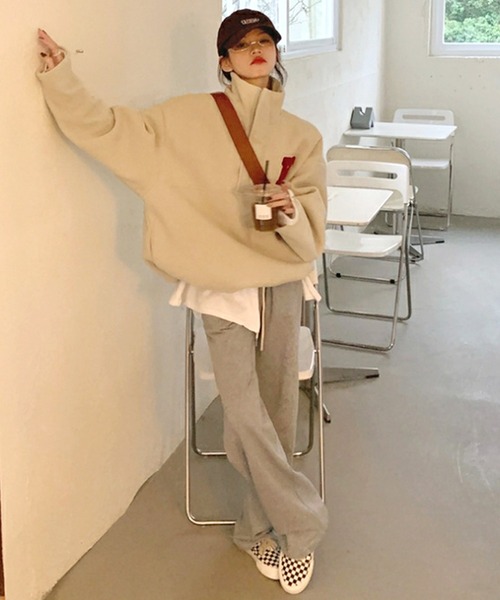 Sibra(シブラ)の「ハーフジップボアトレーナー(パーカー・レディース・アイボリー/グリーン・M)」の7枚目の写真