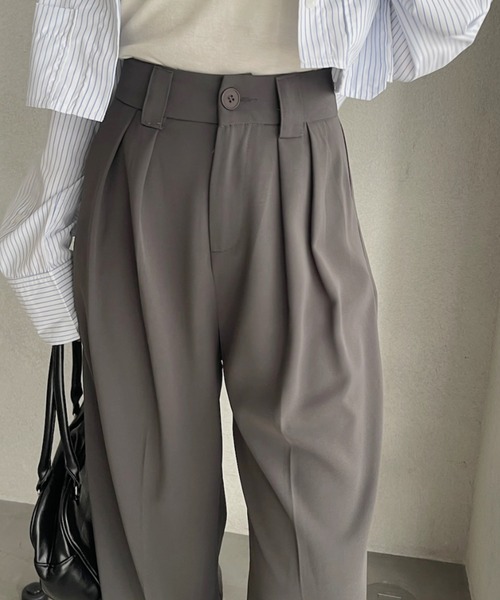 TIGHTBOOTH グレー スラックス ウエストベルト付き 太めのウエストベルトがアクセント！ 2タック スラックス[品番