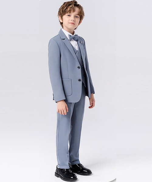 セール】キッズスーツ 長袖ジャケット+ベスト+パンツ+蝶ネクタイ+