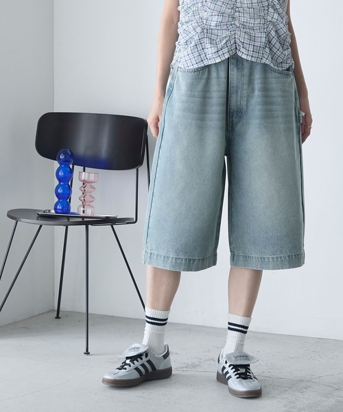 forksy.】ヴィンテージライクハーフデニムパンツ（デニムパンツ