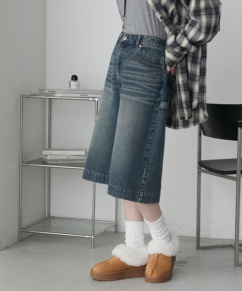 forksy.（フォルクシー）の「【forksy.】ヴィンテージライクハーフデニムパンツ（デニムパンツ・レディース・ブラック/インディゴブルー/ブルー・M/L）」の5枚目の写真