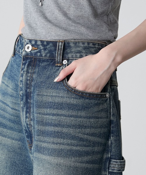 mane:ハーフパンツ【ヴィンテージタグ付き】 forksy.】ヴィンテージライクハーフデニムパンツ（デニムパンツ