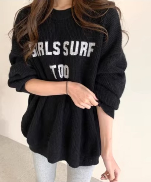 COCOMOMO(ココモモ)の「オーバーサイズ ロゴニット セーター ゆるトップス(ニット/セーター・レディース・ブラック/ブラウン/ダークグレー/ベージュ・FREE)」の5枚目の写真