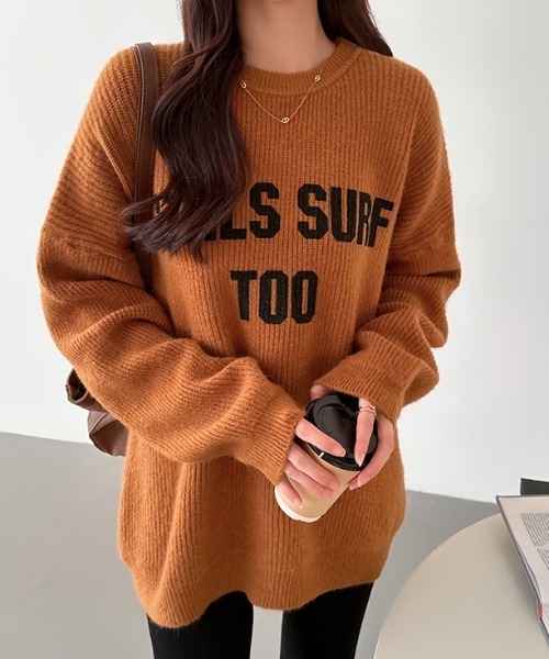 COCOMOMO(ココモモ)の「オーバーサイズ ロゴニット セーター ゆるトップス(ニット/セーター・レディース・ブラック/ブラウン/ダークグレー/ベージュ・FREE)」の22枚目の写真