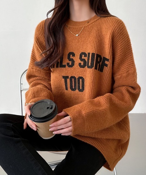 COCOMOMO(ココモモ)の「オーバーサイズ ロゴニット セーター ゆるトップス(ニット/セーター・レディース・ブラック/ブラウン/ダークグレー/ベージュ・FREE)」の20枚目の写真