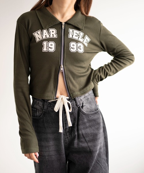 dispark（ディスパーク）の「DISPARK/WジップナンバリングロゴロンT（Tシャツ/カットソー・レディース・カーキ/グレー・FREE）」の2枚目の写真