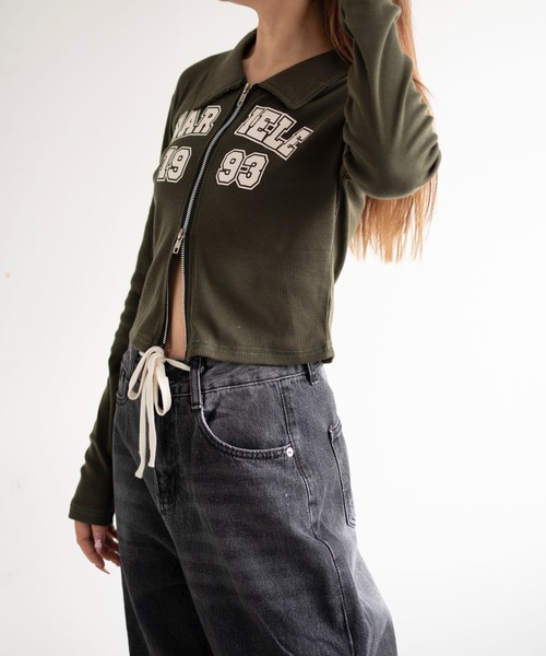 dispark（ディスパーク）の「DISPARK/WジップナンバリングロゴロンT（Tシャツ/カットソー・レディース・カーキ/グレー・FREE）」の9枚目の写真