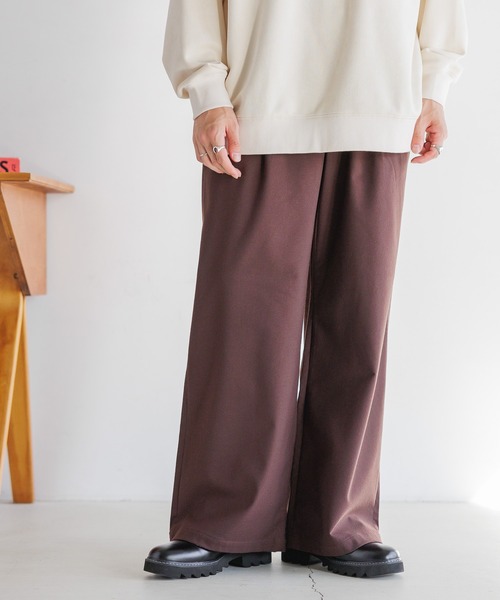 セール】起毛TR/ストレッチ/バギーワイドストレートスラックス