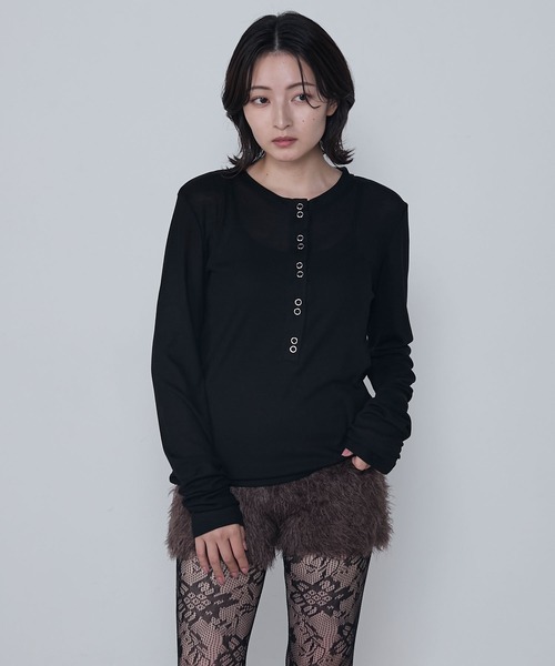 Double snap sheer long henley tee / ダブルスナップ ロングヘンリー