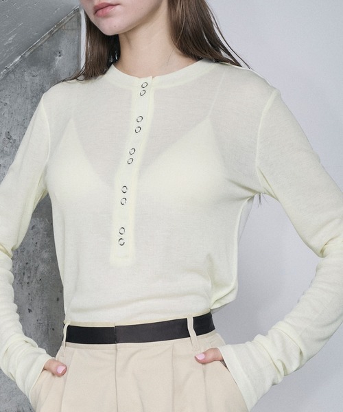 glamb Long Henley CS/ロングヘンリーカットソー 白 Long Henley CS / ロングヘンリーカットソー（Tシャツ