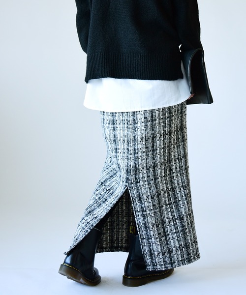 and it_（アンドイット）の「ミックスツイードタイトスカート（スカート・レディース・グレー/ブラック・M）」の9枚目の写真