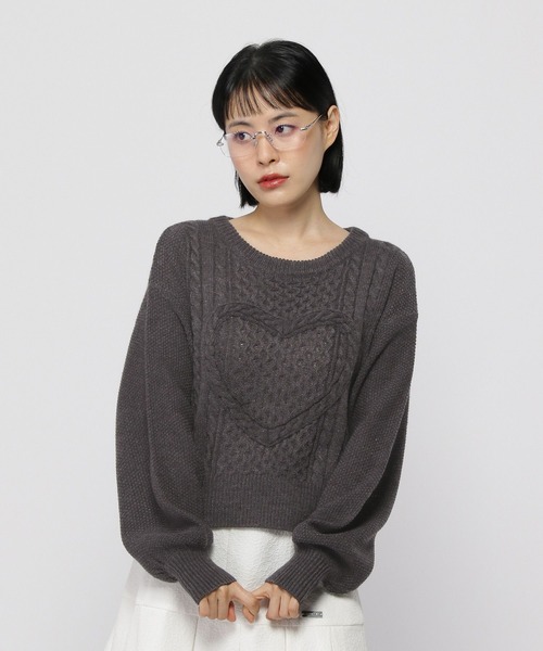 3.3 Field Trip （3.3フィールドトリップ）の「3.3 Field Trip／ハートニットプルオーバー（ニット/セーター・レディース・ホワイト/ネイビー/チャコール・FREE）」の2枚目の写真