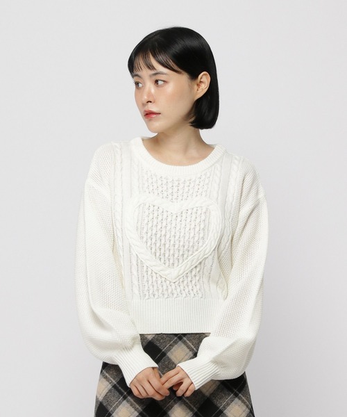 3.3 Field Trip （3.3フィールドトリップ）の「3.3 Field Trip／ハートニットプルオーバー（ニット/セーター・レディース・ホワイト/ネイビー/チャコール・FREE）」の7枚目の写真