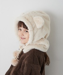 riziere | 巾着収納くま耳ファー帽子(ニットキャップ/ビーニー)