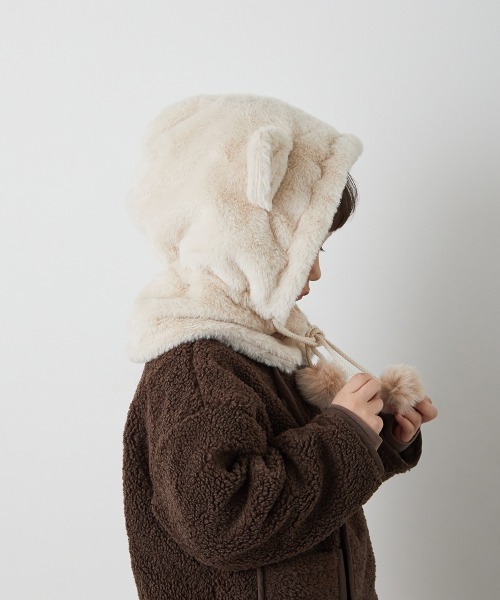 riziere（リジェール）の「巾着収納くま耳ファー帽子（ニットキャップ/ビーニー・キッズ・アイボリー・FREE）」の16枚目の写真