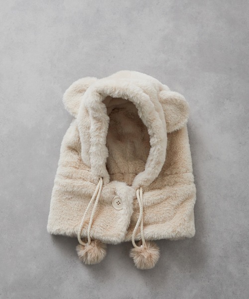 riziere（リジェール）の「巾着収納くま耳ファー帽子（ニットキャップ/ビーニー・キッズ・アイボリー・FREE）」の7枚目の写真