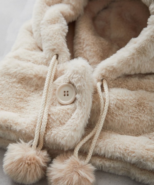 riziere（リジェール）の「巾着収納くま耳ファー帽子（ニットキャップ/ビーニー・キッズ・アイボリー・FREE）」の5枚目の写真