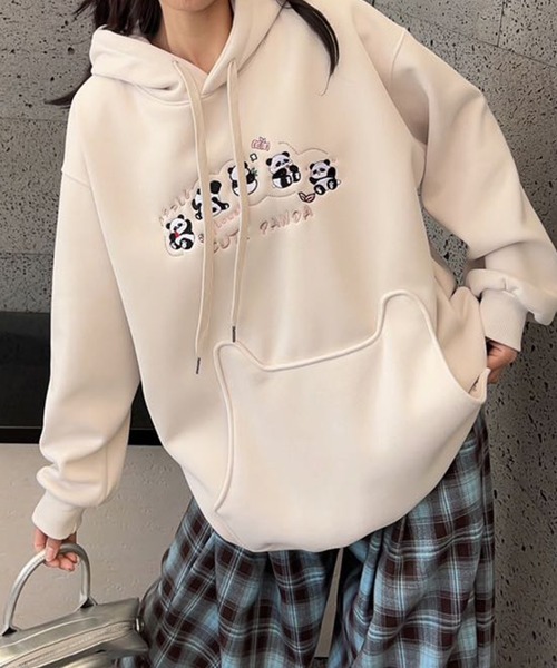 aimoha（アイモハ）の「裏起毛刺繍プルオーバーパーカー（パーカー・レディース・ワインレッド/ベージュ/ブラック/杢グレー・FREE）」の3枚目の写真