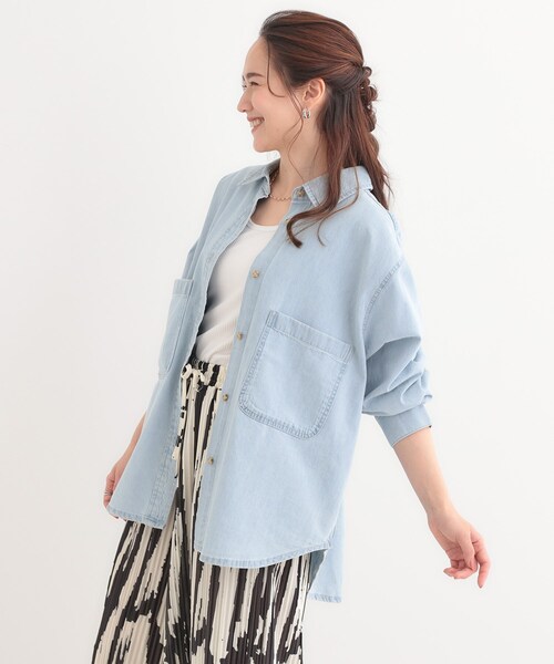 Cutie Blonde（キューティーブロンド）の「【洗える/S-LL】BIGポケット オーバーサイズデニムシャツ（シャツ/ブラウス・レディース・ライトブルー/ネイビー/ブルー・03/02/01/04）」の9枚目の写真