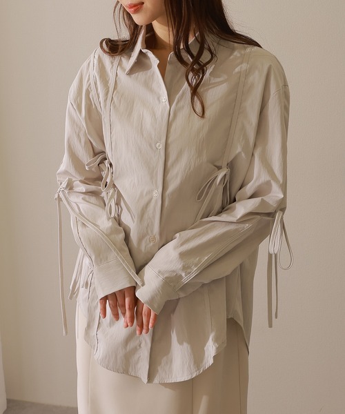 Lace Ladies(レースレディース)の「ソリッドカラー ドロスト付き オーバーサイジング 長袖 ブラウス(シャツ/ブラウス・レディース・ライトグレー/ベージュ/ブラック/チャコールグレー・FREE/S)」の10枚目の写真