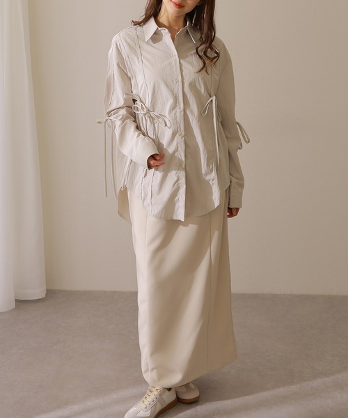 Lace Ladies(レースレディース)の「ソリッドカラー ドロスト付き オーバーサイジング 長袖 ブラウス(シャツ/ブラウス・レディース・ライトグレー/ベージュ/ブラック/チャコールグレー・FREE/S)」の12枚目の写真