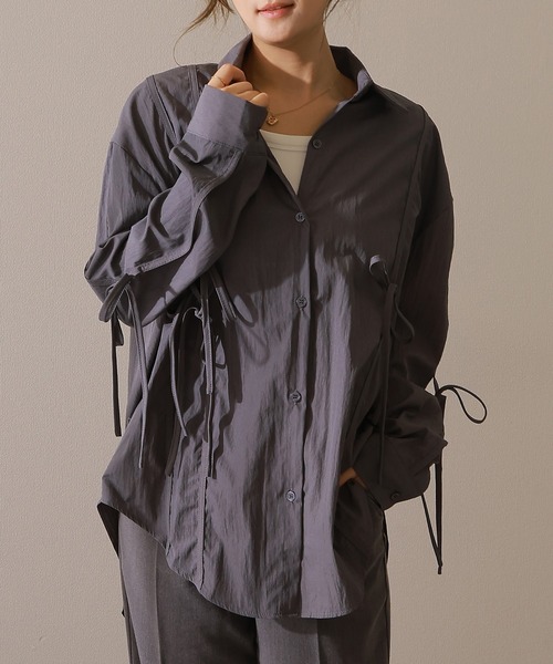 Lace Ladies(レースレディース)の「ソリッドカラー ドロスト付き オーバーサイジング 長袖 ブラウス(シャツ/ブラウス・レディース・ライトグレー/ベージュ/ブラック/チャコールグレー・FREE/S)」の17枚目の写真