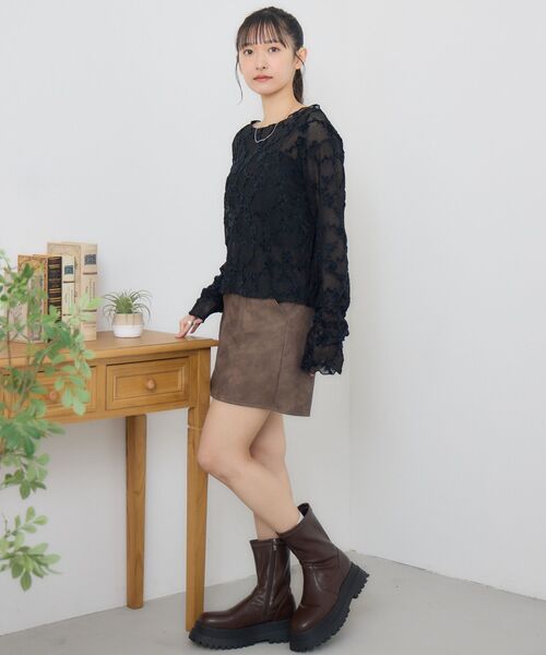 RETRO GIRL(レトロガール)の「総レースインナー(Tシャツ/カットソー・レディース・ナチュラル/ブラック・FREE)」の5枚目の写真