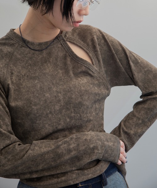 VACANCY(ヴァカンシー)の「ケミカル加工リブトップス(Tシャツ/カットソー・レディース・ブラック/カーキ・FREE)」の21枚目の写真
