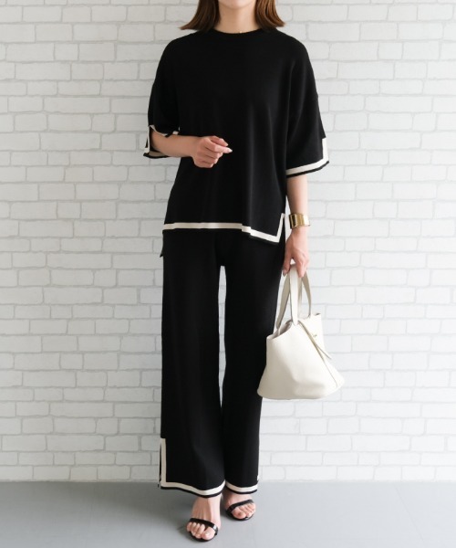 ニットウェア　バイカラー　白黒　L セットアップ miniministore｜バイカラーニットセットアップ レディース | Rakuten