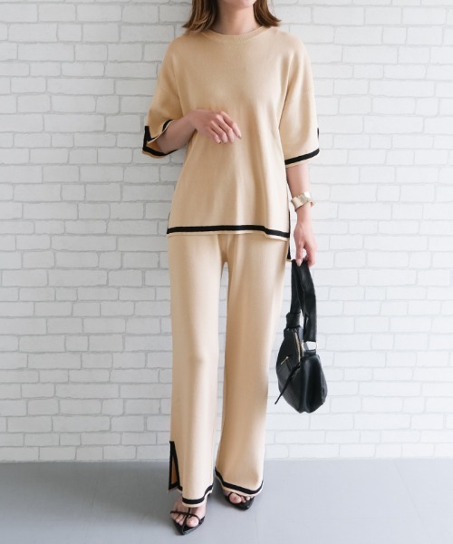 ニットウェア　バイカラー　白黒　L セットアップ miniministore｜バイカラーニットセットアップ レディース | Rakuten