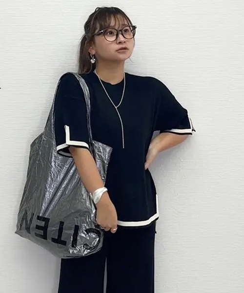 ニットウェア　バイカラー　白黒　L セットアップ miniministore｜バイカラーニットセットアップ レディース | Rakuten