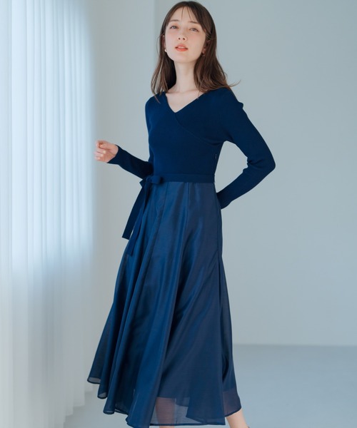 MISCH MASCH(ミッシュマッシュ)の「カシュクールドッキングワンピース(ワンピース・レディース・ネイビー/ブルー・フリ-)」の5枚目の写真