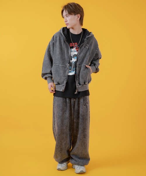 セール】グランジ加工 裏毛スウェット タックパンツ（スウェットパンツ